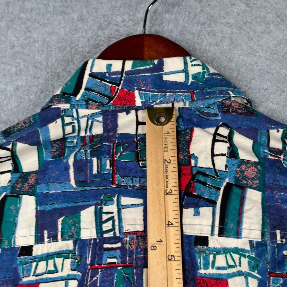 Kahala Hawaiian Short Sleeve Button Up Shirt Mens Medium Geometric Boat Print - Picture 7 of 8